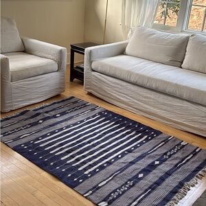 Navy Blue Canvas Striped Moroccan-Style Area Rug 58x70